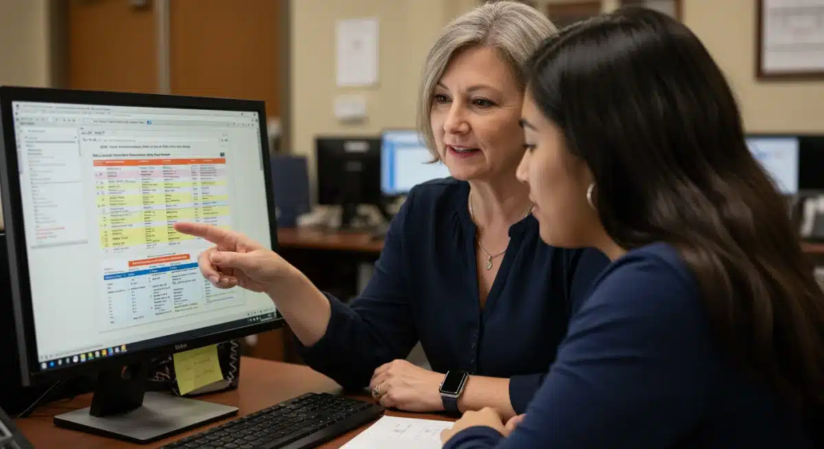 Student consulting academic advisor about university transfer plan.