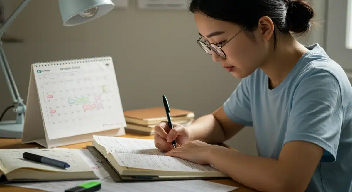 Student organizing graduate school application documents and essays