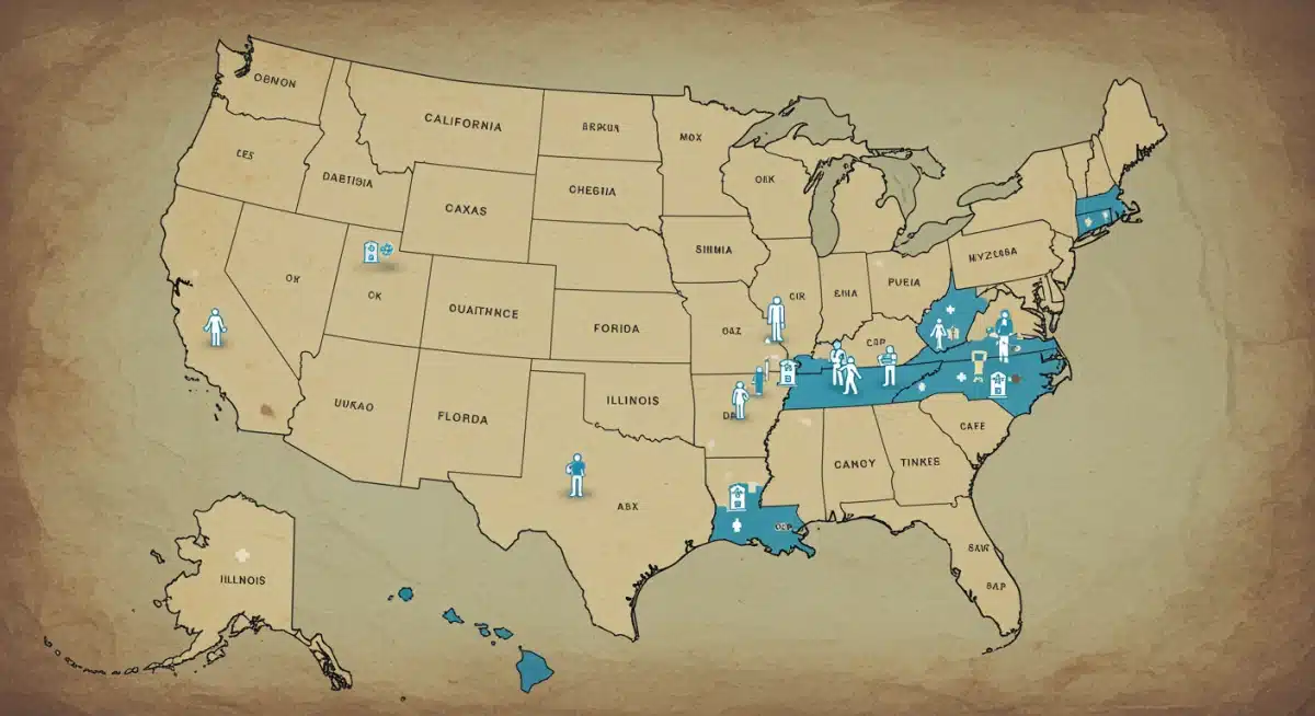 Map of the US highlighting five states actively expanding Medicaid coverage