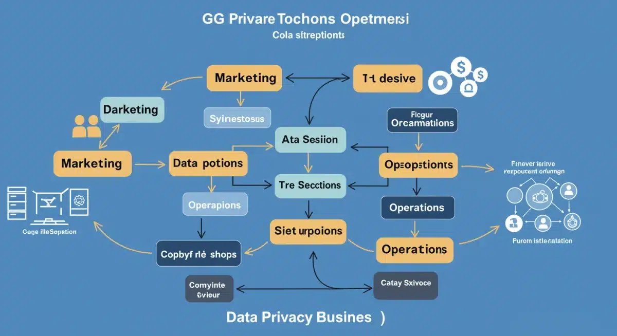 Flowchart illustrating cross-departmental data privacy compliance in a digital business.