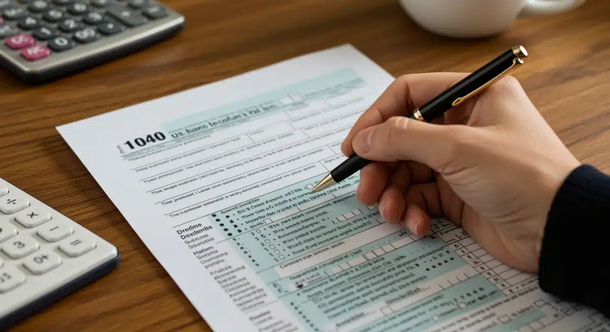 Person filling out tax forms for child tax credit claim