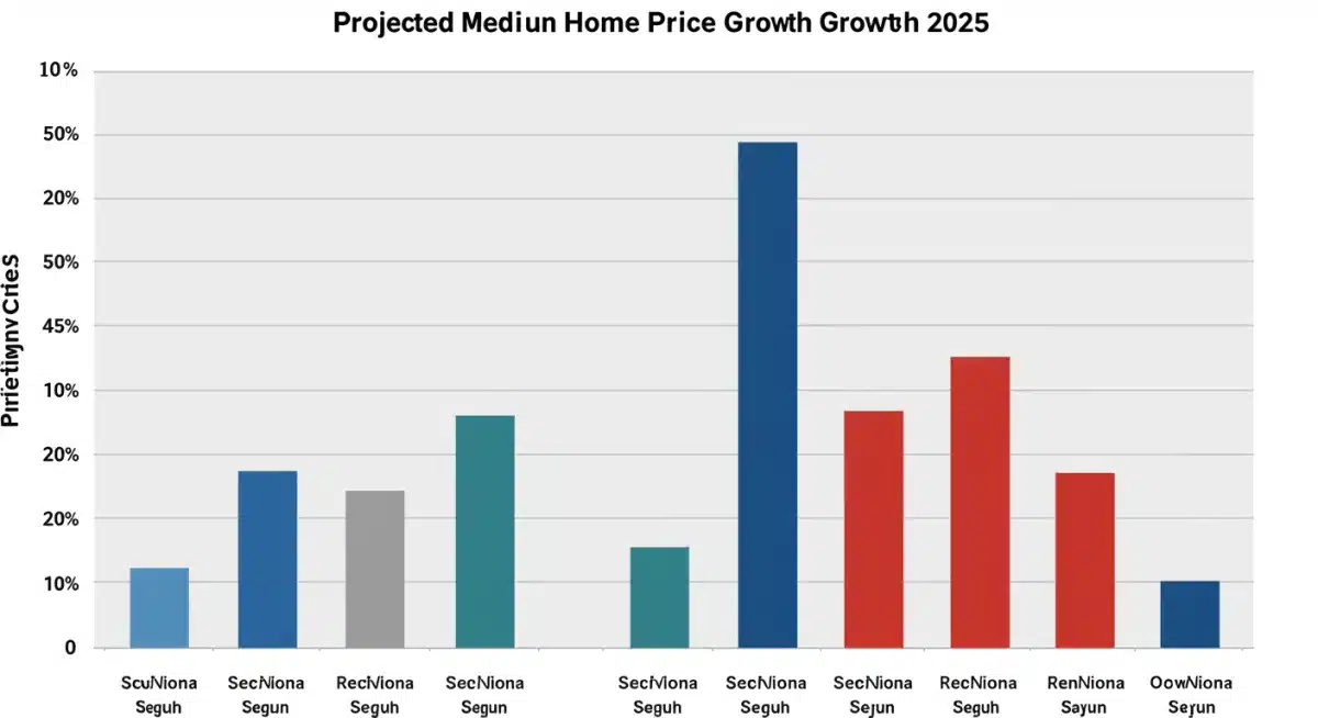 Bar chart showing projected median home price growth across US regions in 2025.
