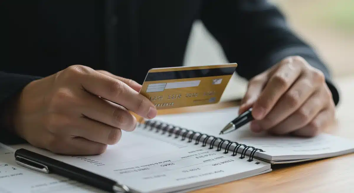 Person reviewing credit card statements and financial records
