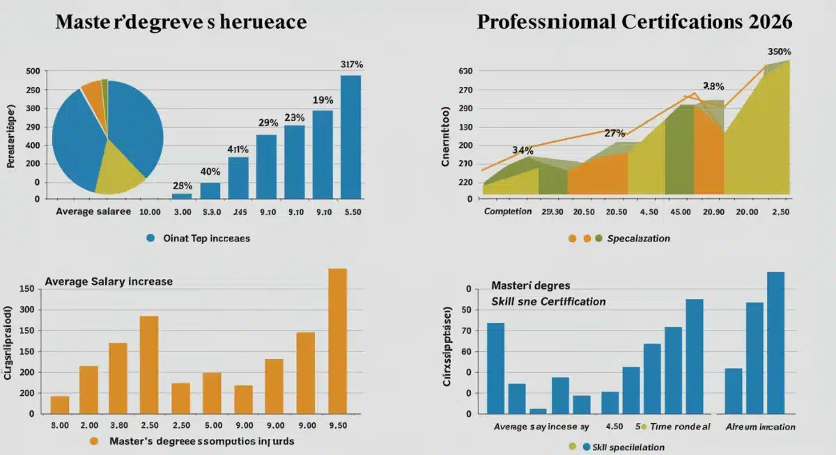 Infographic comparing master's degrees and professional certifications metrics