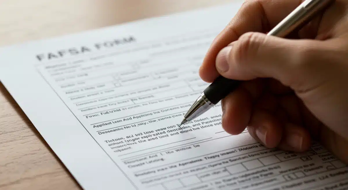 Hand completing 2026 FAFSA form, focusing on accuracy for aid