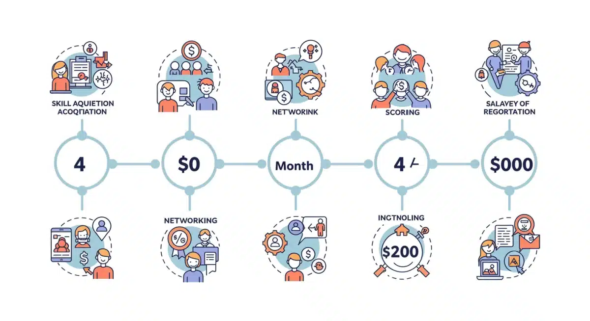 Infographic showing a 4-month timeline for skill development and income growth
