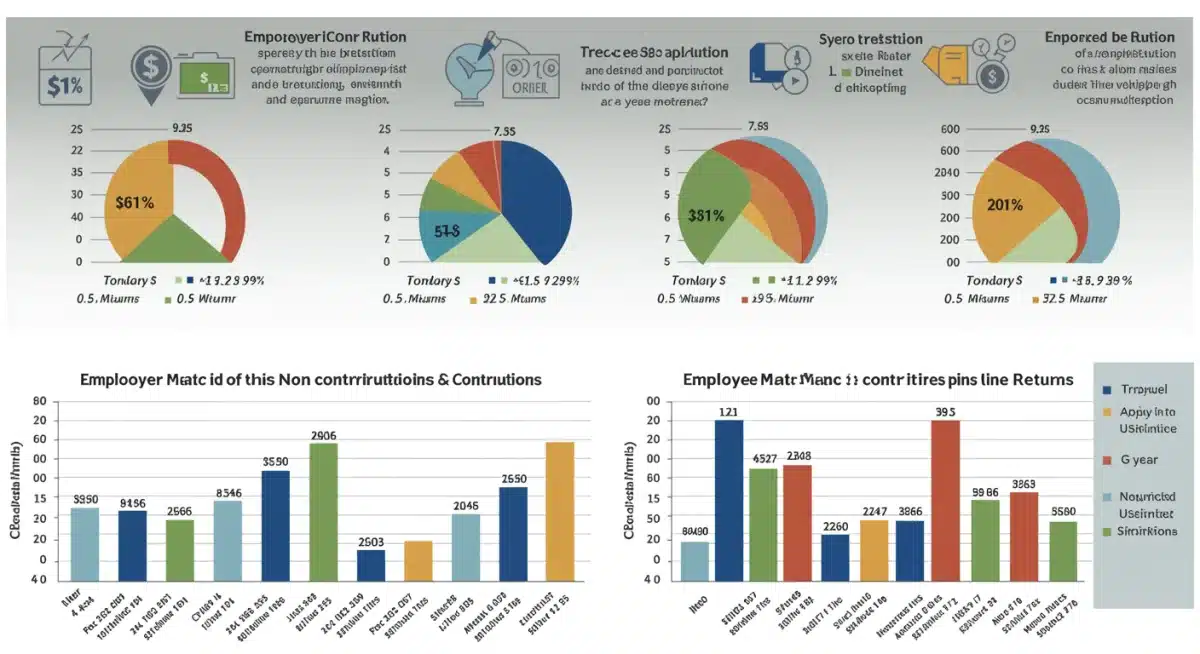Infographic comparing employer match types and their 5-year return projections