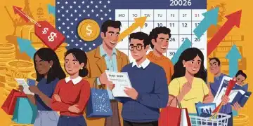 US consumers analyzing financial data and shopping, reflecting economic outlook for early 2026.