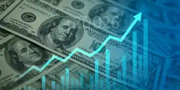 Financial graph showing rising yields with US dollar bills and treasury bond certificates.