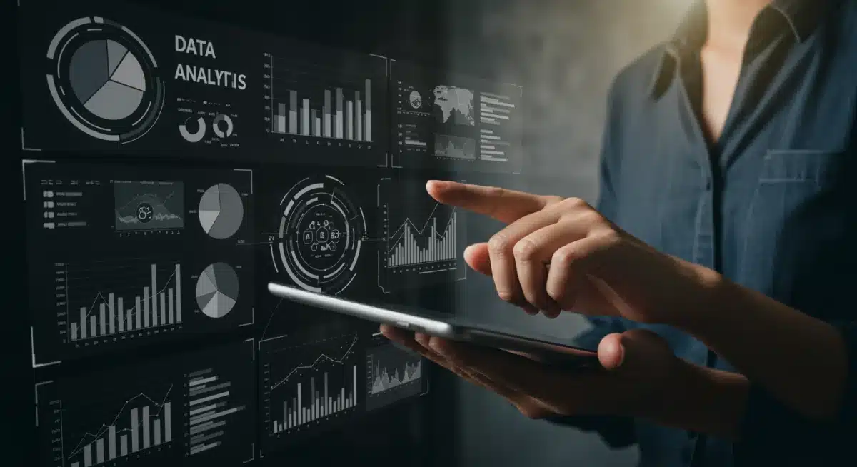 Data analytics dashboard showing key performance indicators and trends