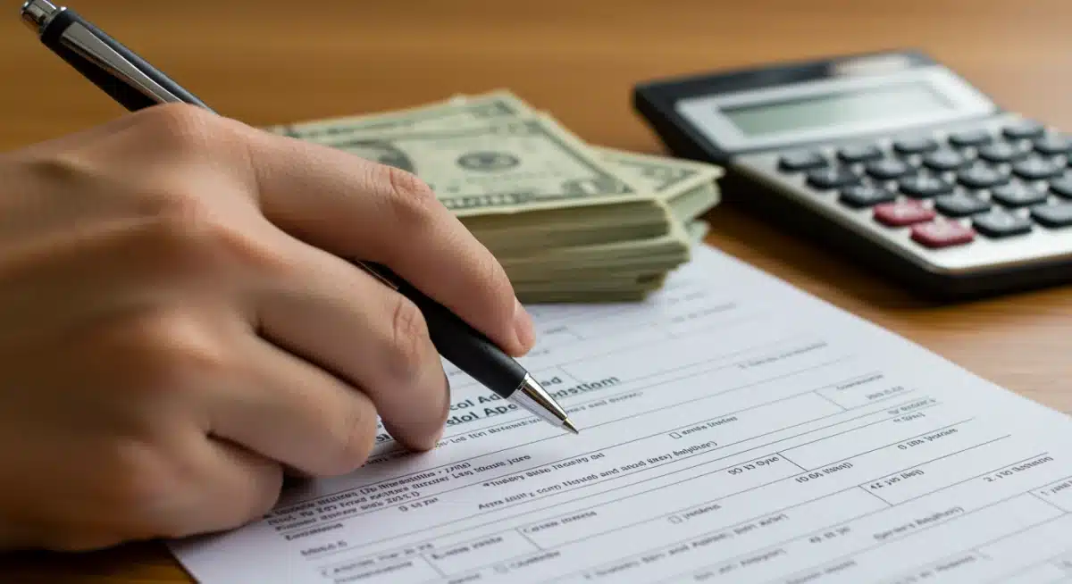 Hand filling out a financial aid application form