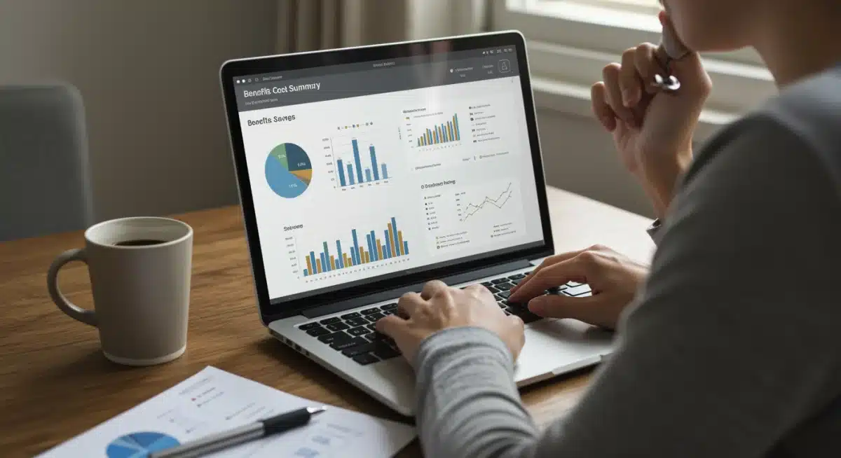 Individual analyzing Medicare Part B financial statements on a laptop