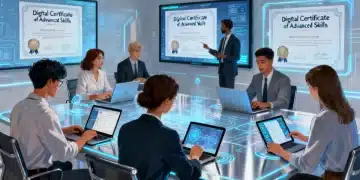 Professionals learning online, digital certificates, career growth