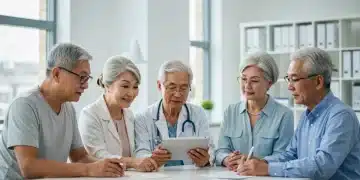 Seniors discussing Medicare Part B changes with a healthcare advisor