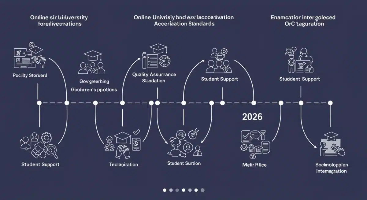 Infographic detailing the evolution of online university accreditation standards.