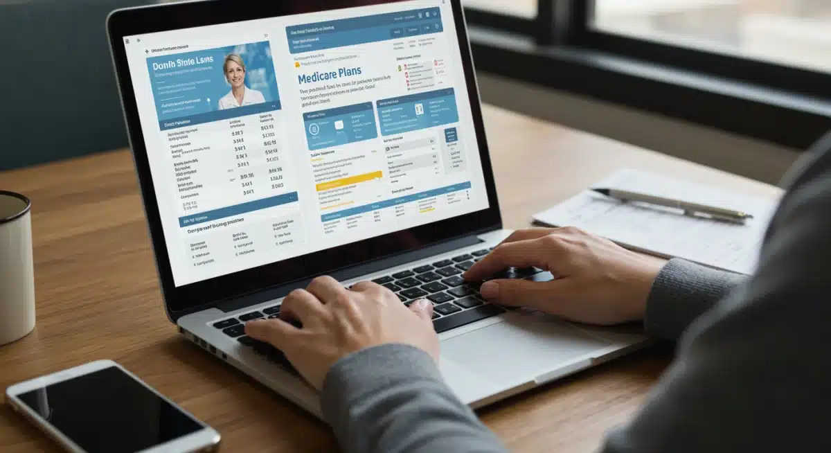 Individual comparing different Medicare health plans on a computer