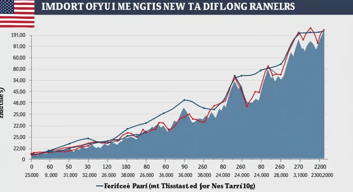 Graph illustrating changes in US import export volumes due to new tariffs