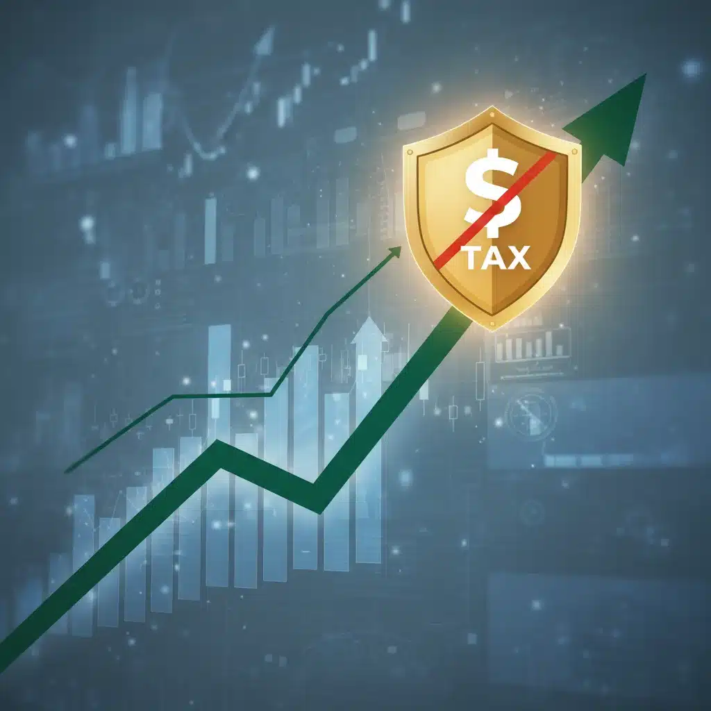 Financial graph with a protective shield, illustrating strategies to protect investment profits from capital gains tax.
