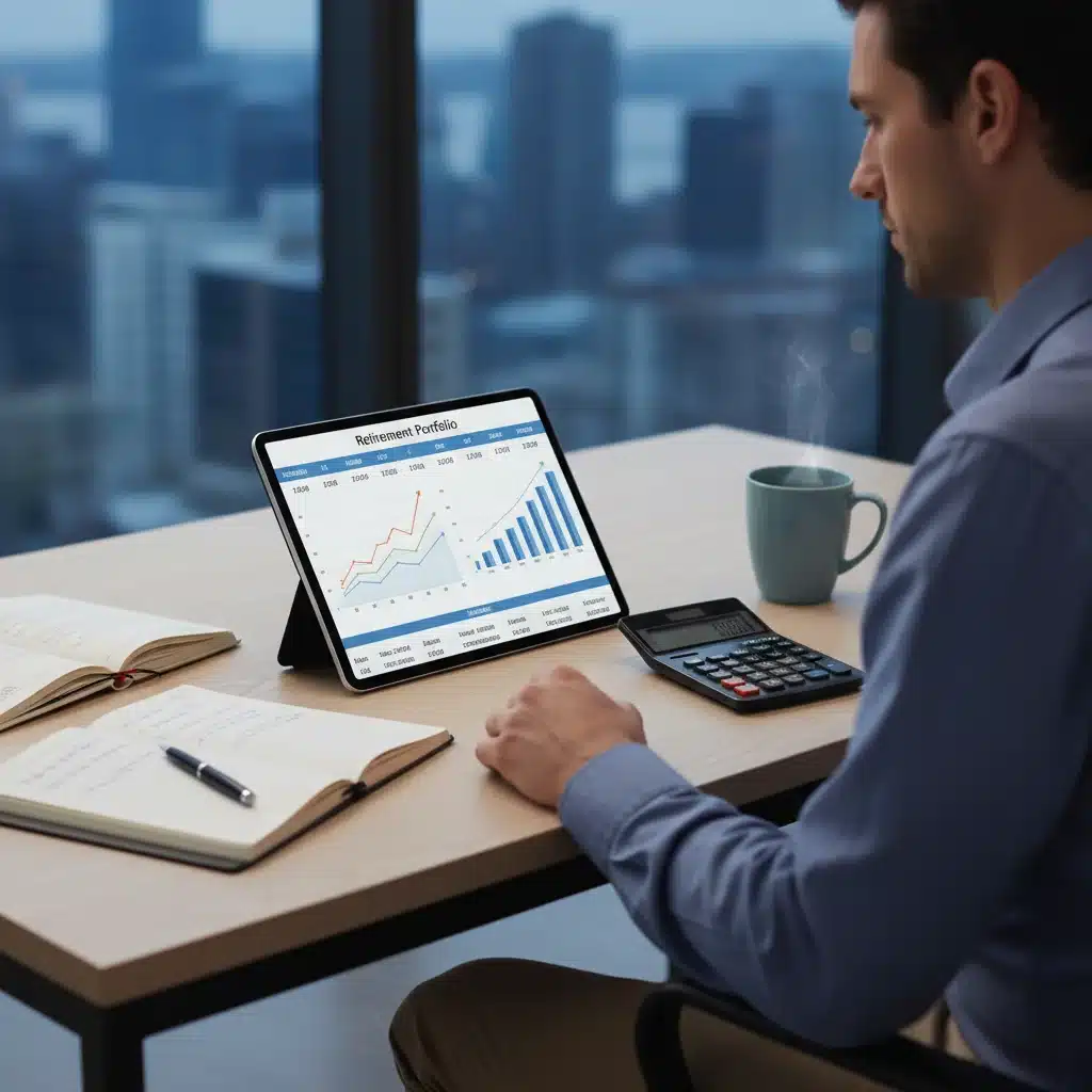 Individual actively planning retirement finances with a tablet and calculator