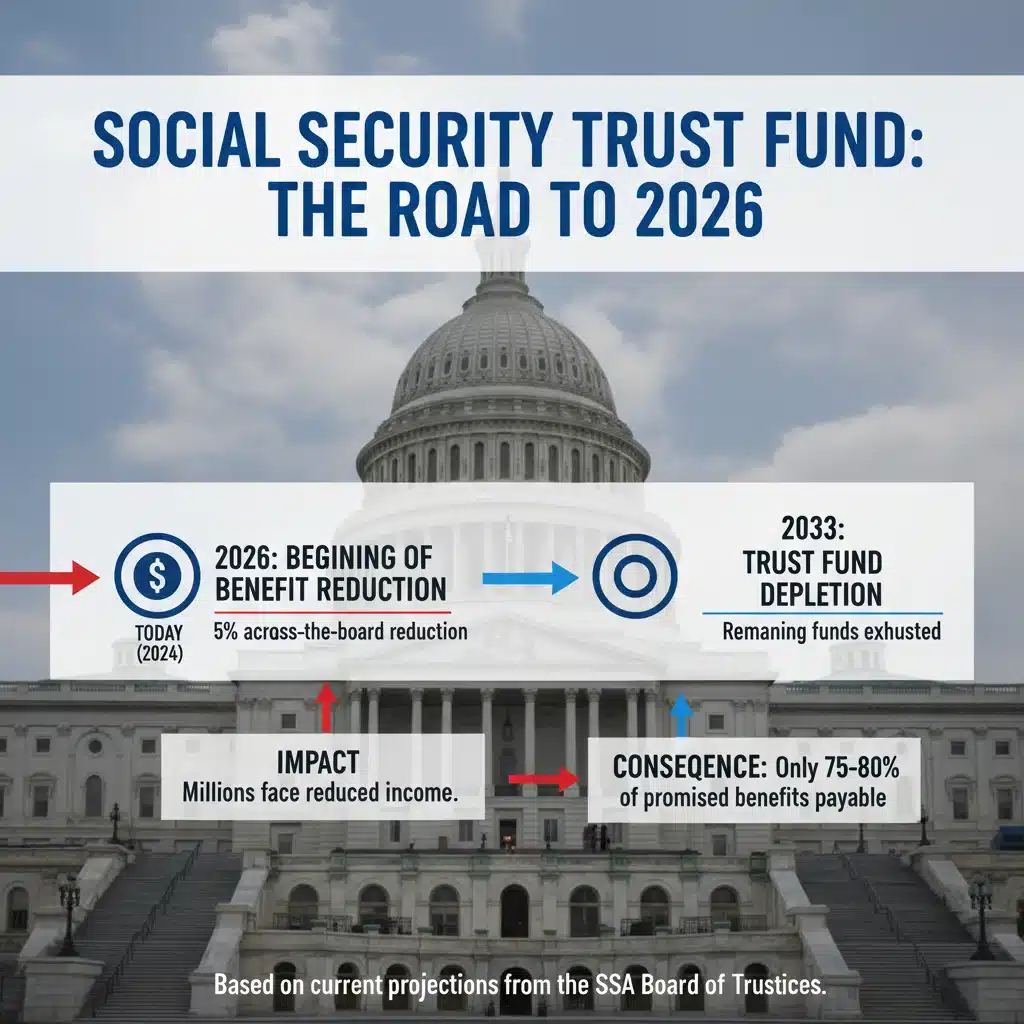 Social Security Trust Fund depletion timeline infographic