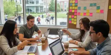 Students effectively managing their academic schedules with planners and laptops for increased productivity.