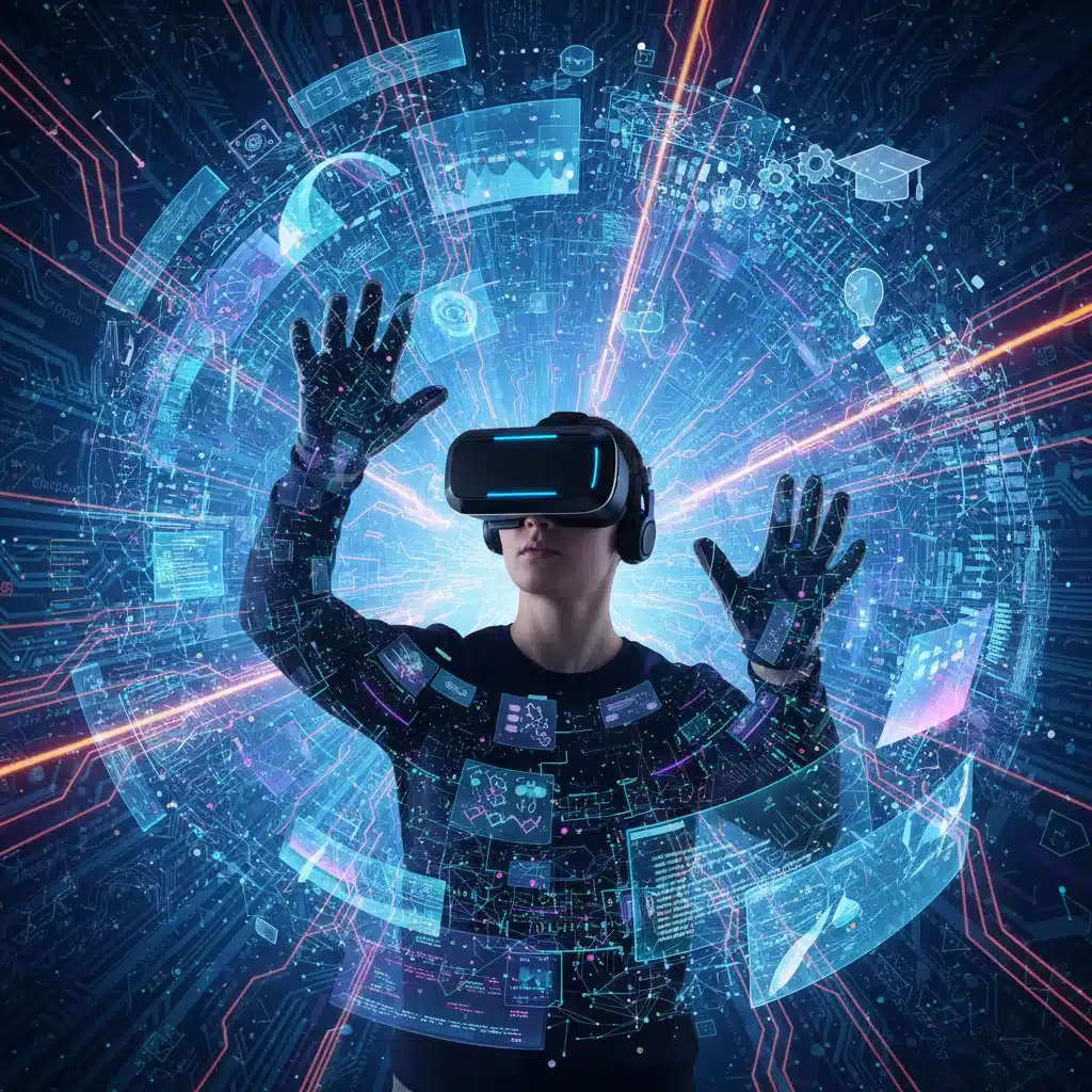 Individual engaging in immersive virtual reality training for advanced professional development.