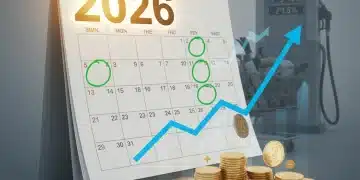 Calendar highlighting 2026 with upward financial trend and coins representing Social Security COLA