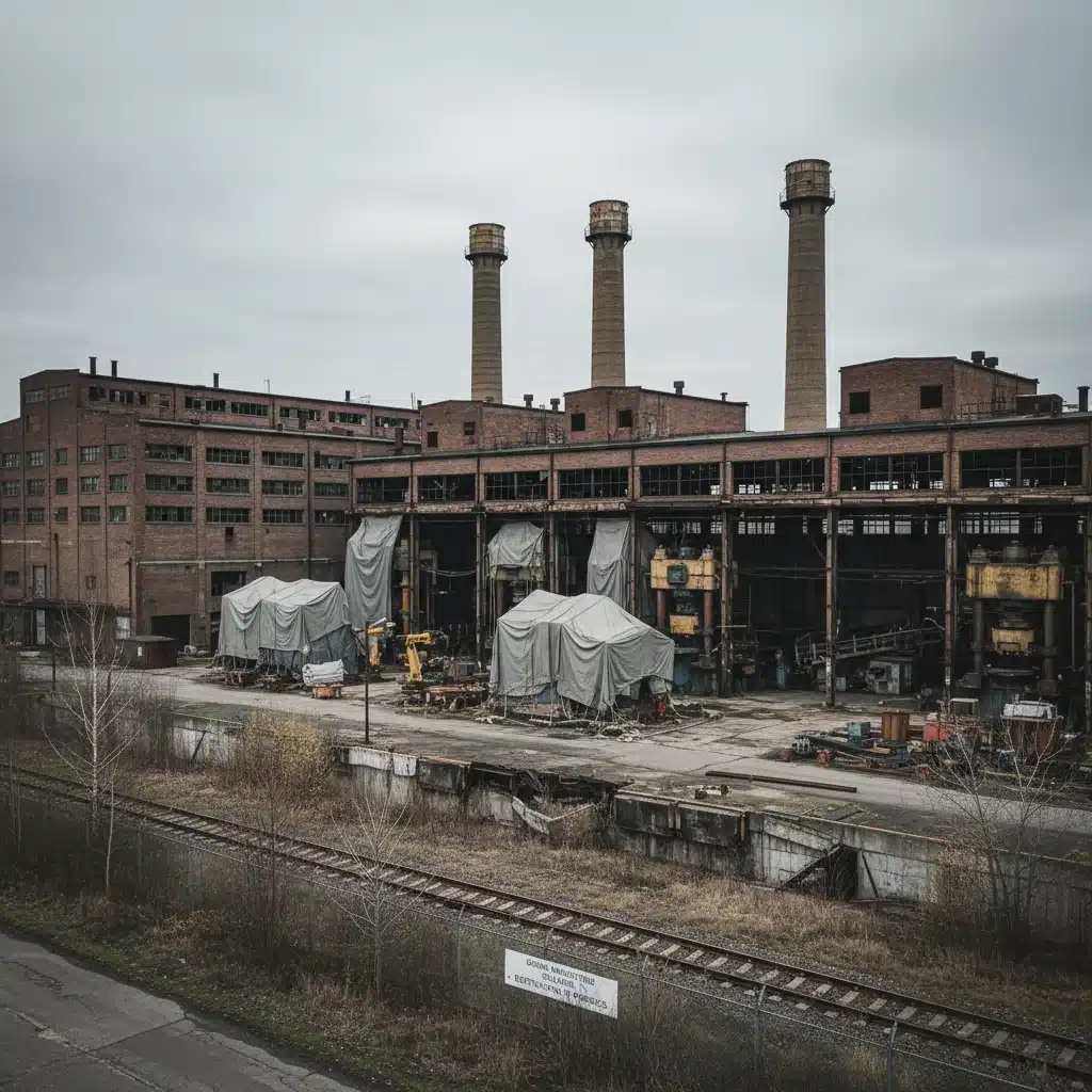 Idle industrial factory representing decline in traditional manufacturing sectors.