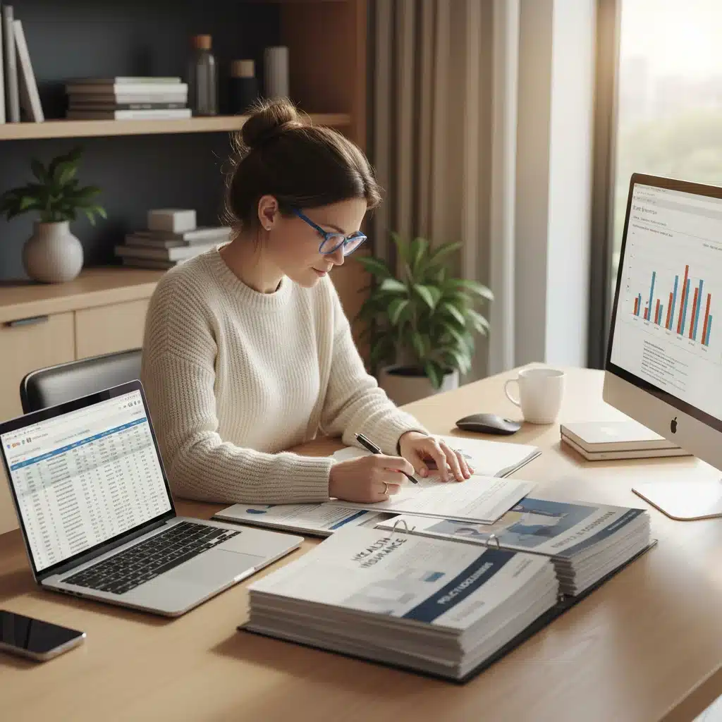 Person reviewing health insurance and financial documents for HSA planning.